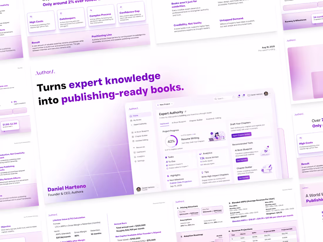 Cover image for Authora – Pre-Seed Pitch Deck (AI Publishing SaaS)
