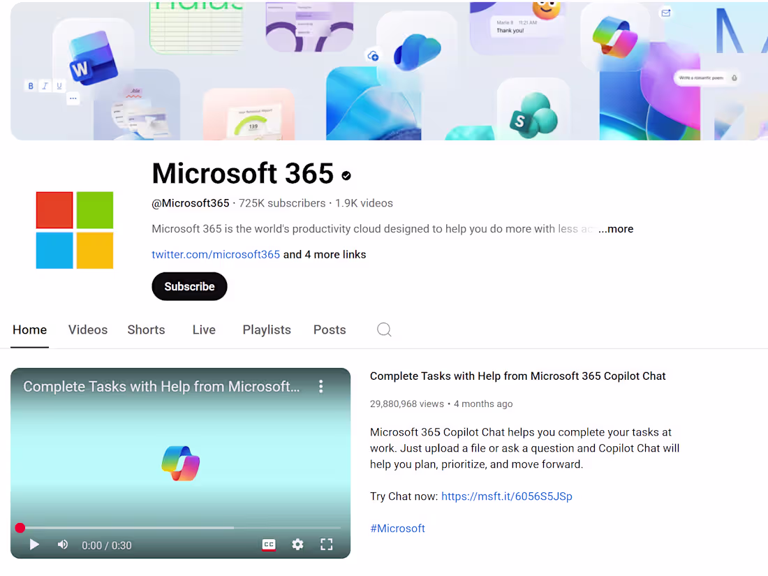 Cover image for M365 support YouTube channels — Manuela Materon