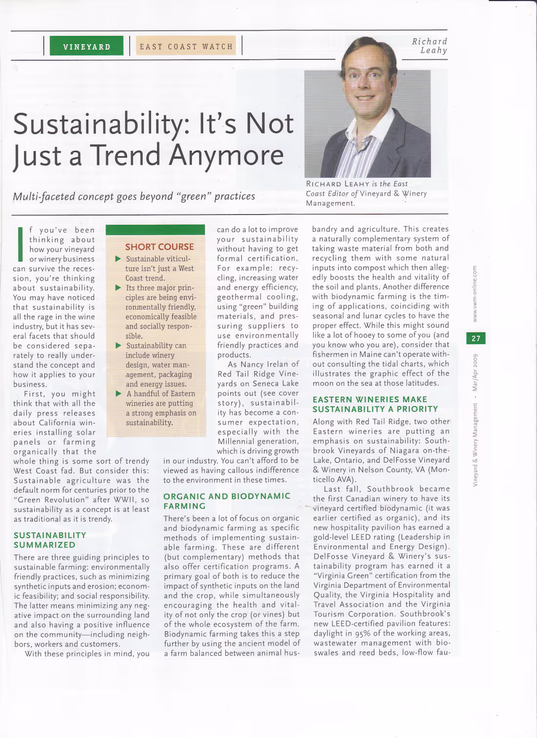 Cover image for Column on Sustainability, "East Coast Watch"