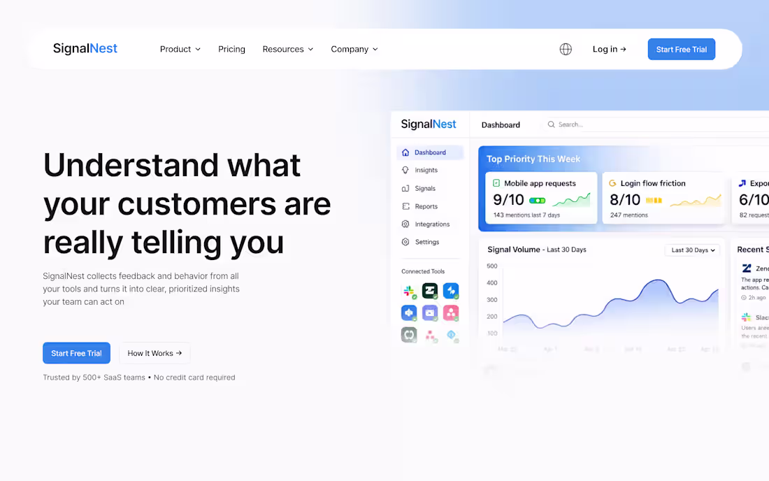 Cover image for SaaS Landing Page Design for SignalNest