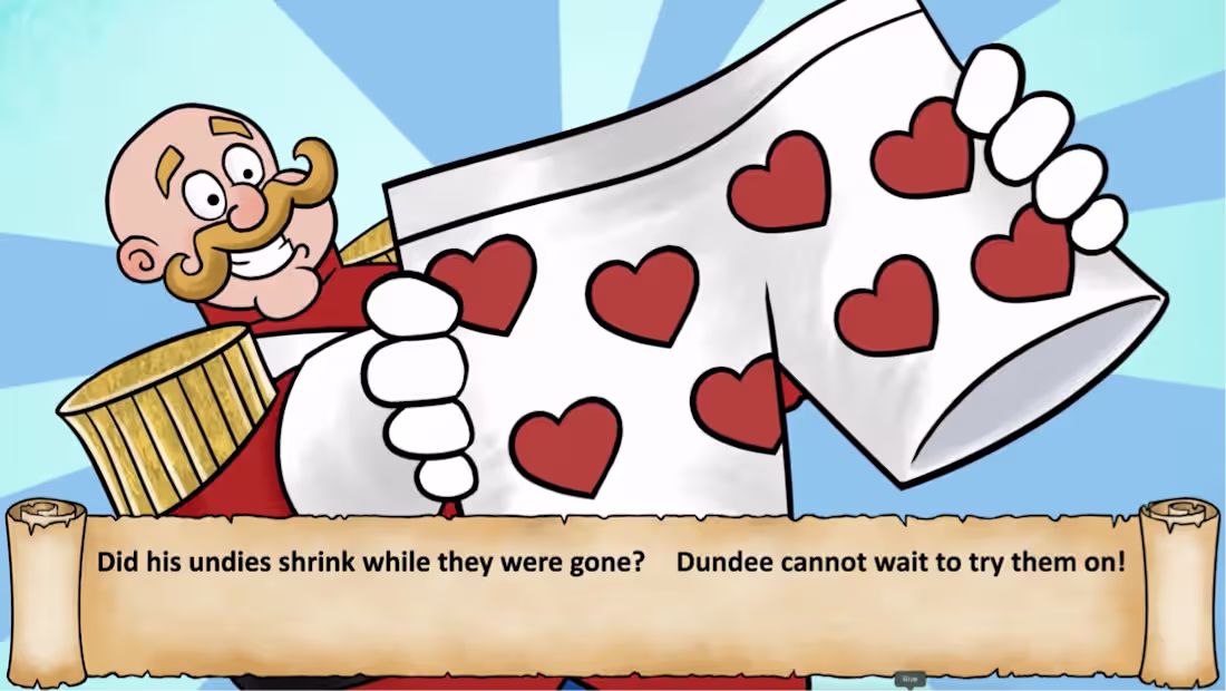 Cover image for Animated film "Dundee's undies" (Rive) | Children book (YouTube)