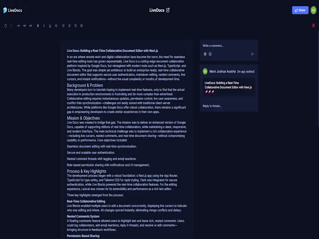 Cover image for LiveDocs - Real-Time Collaborative Document Editor with Next.js
