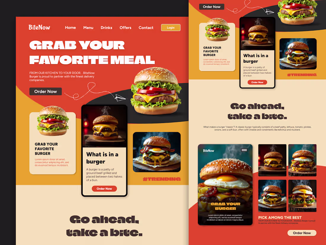 Cover image for Go ahead, take a bite 🍔 Landing Page UI — BiteNow Burger A ...