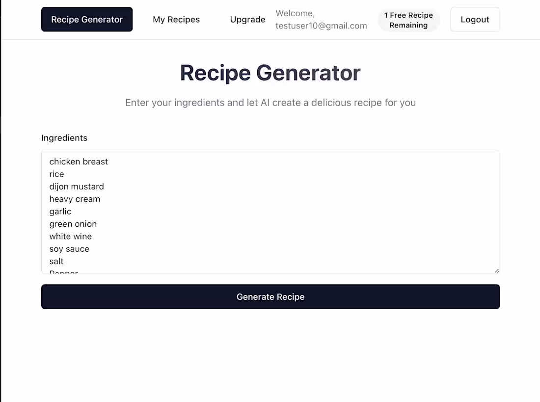 Cover image for built this quick recipe generator that takes ingredients and...