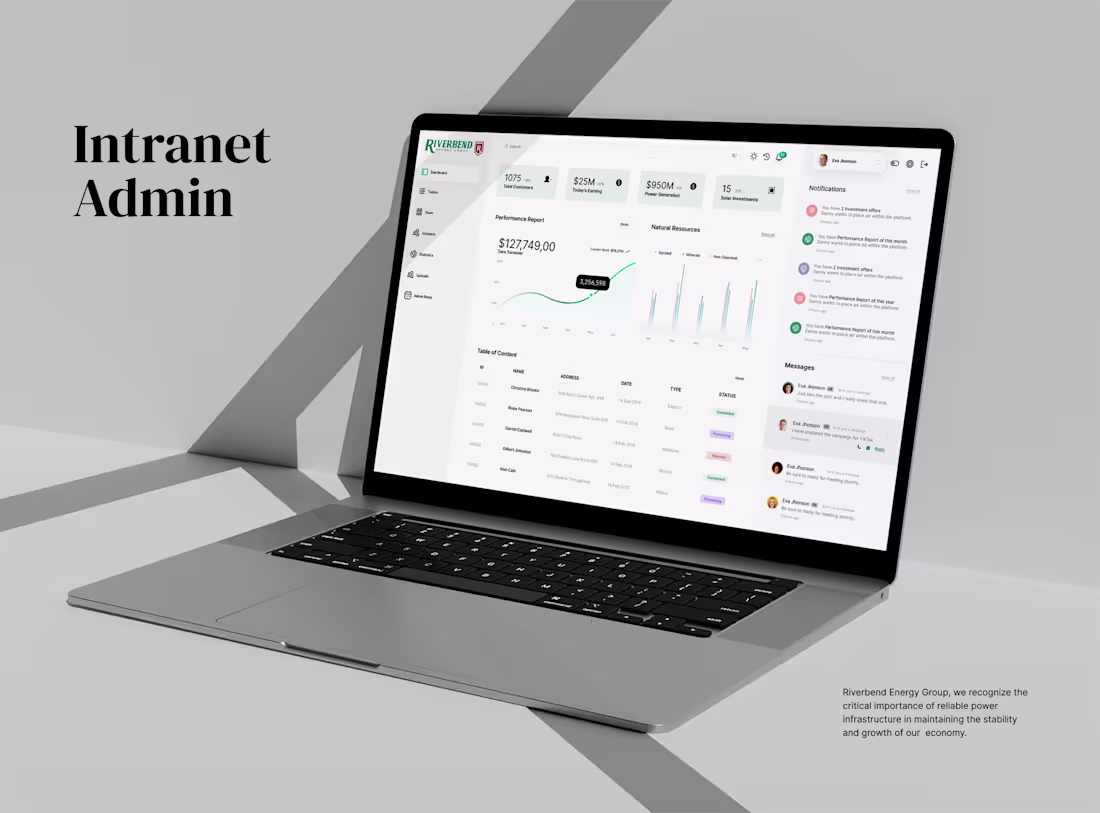 Cover image for Riverbend Intranet Admin Dashboard Design