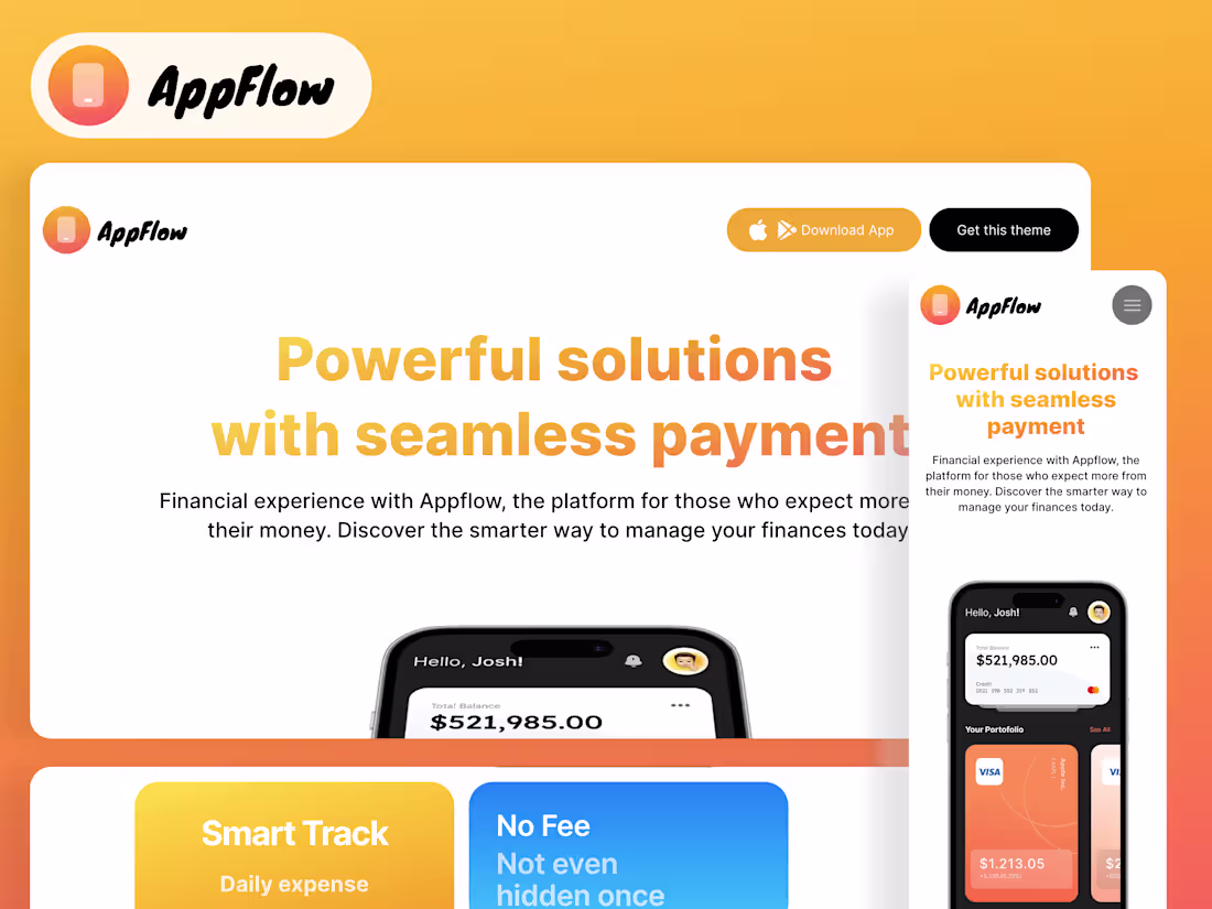 Cover image for AppFlow — Beautiful Mobile App Landing Page
