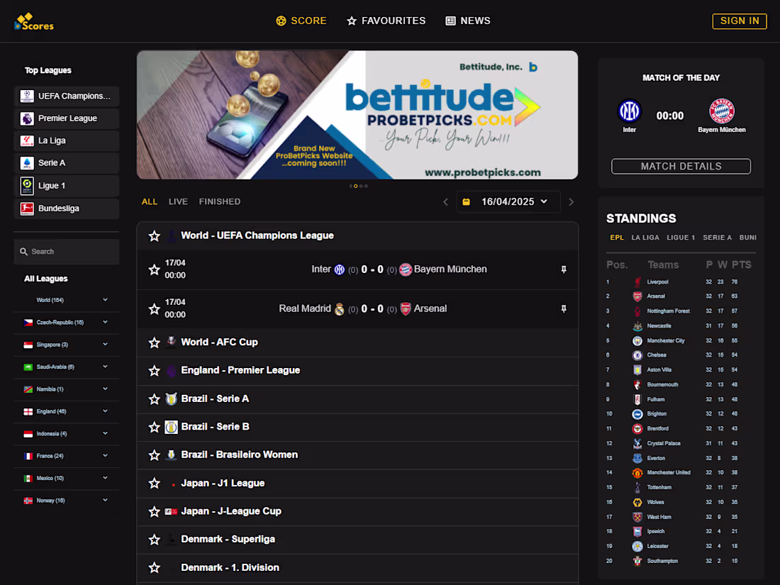 Cover image for Bettiscores – Real-Time Football Score & Stats