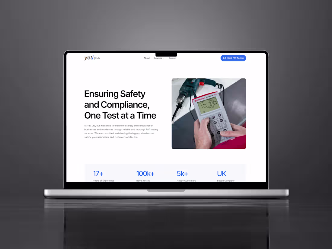 Cover image for Yeti Ltd: Framer Website Build for leading PAT Testing company