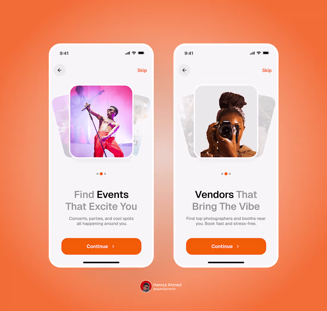 Cover image for Events & Vendors - Mobile App · Onboarding UI