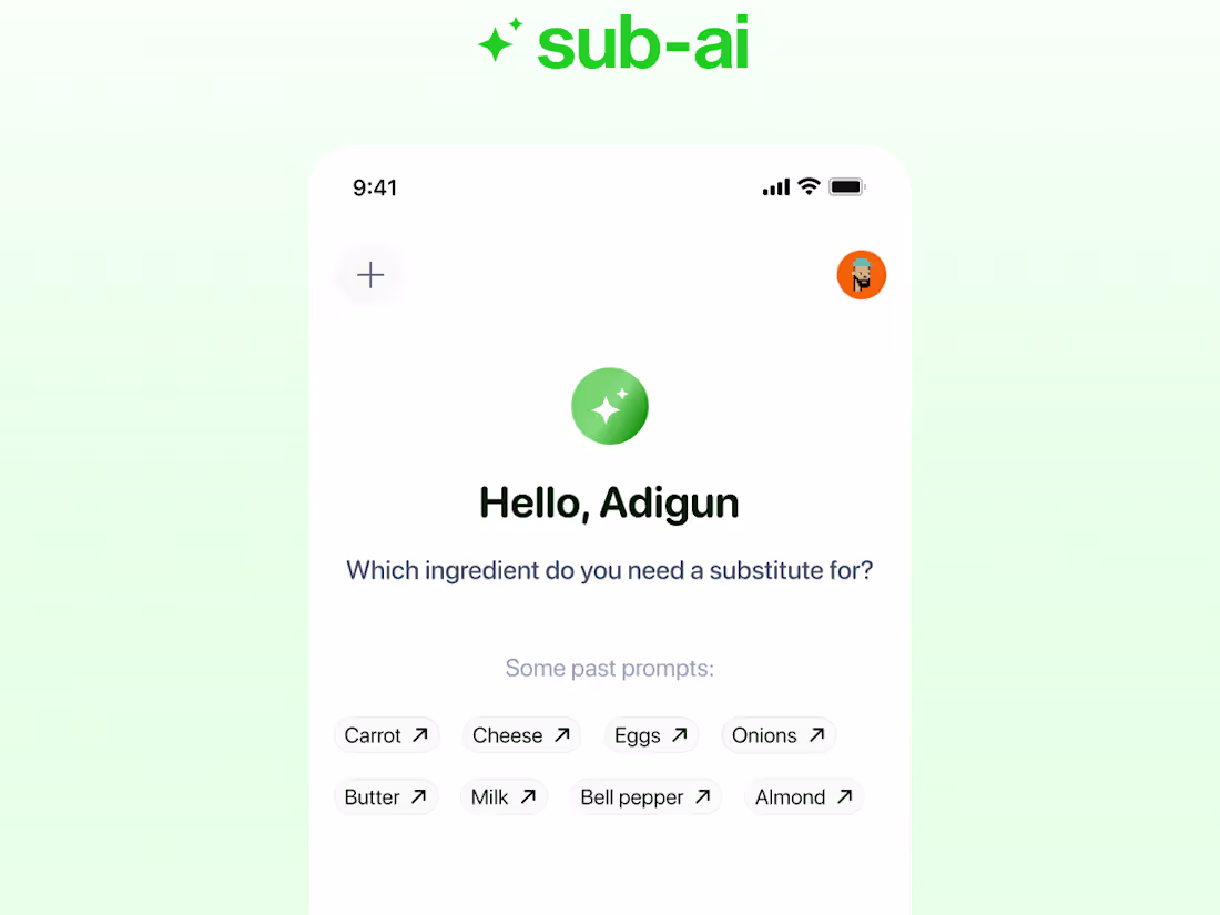 Cover image for Sub AI Ingredient Substitution Web App Design