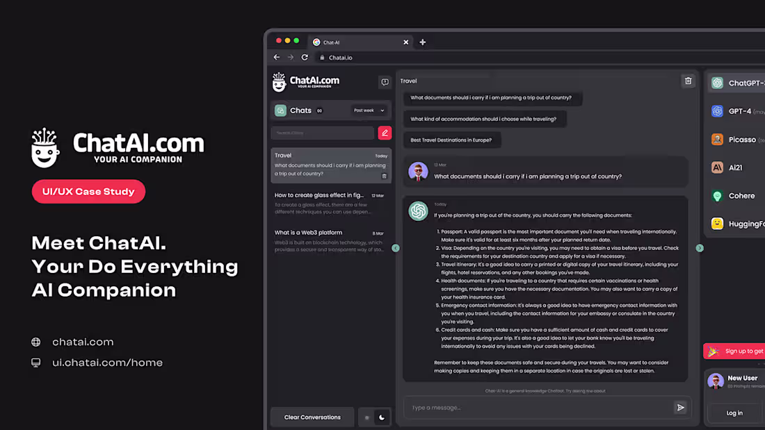 Cover image for ChatAI - Your AI companion on Behance