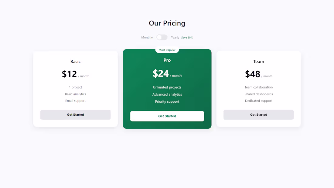 Cover image for Interactive pricing toggle component with