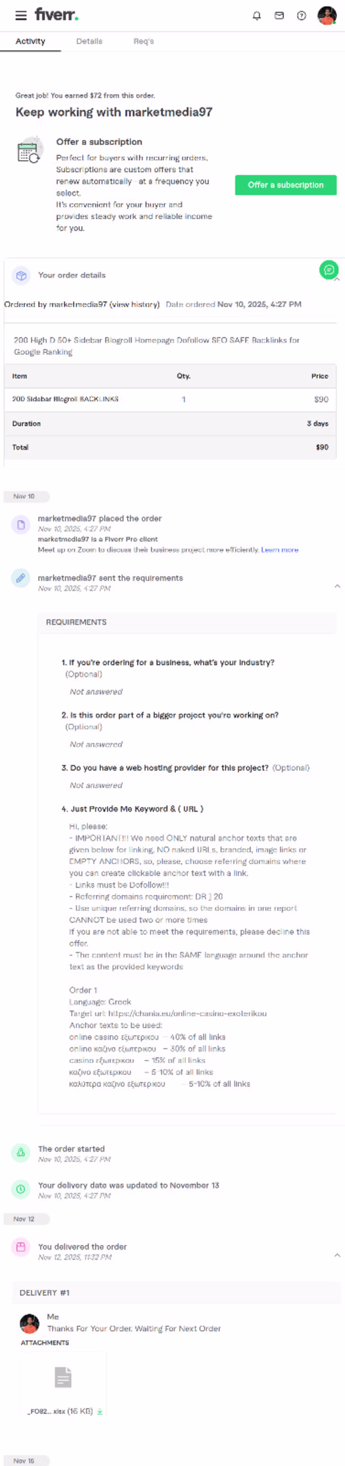 Cover image for Completed a Fiverr order delivering