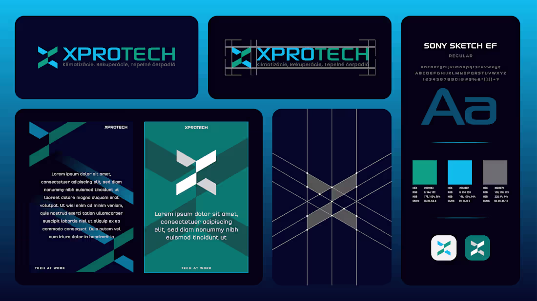 Cover image for Logo and brand identity for XPROTECH — a clean geometric mar...