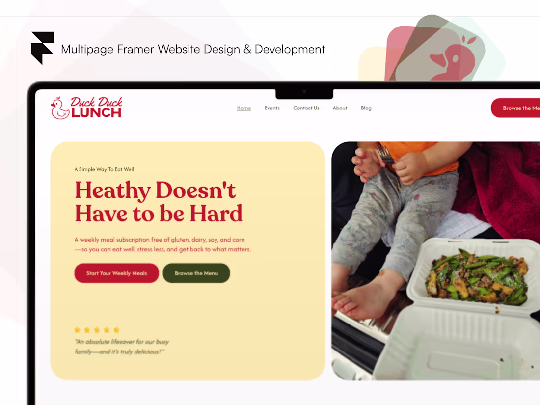 Cover image for Playful Multipage Framer Website for Duck Duck Lunch