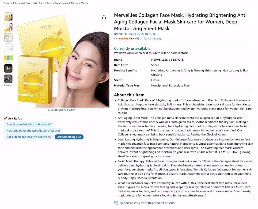 Cover image for Merveille de Beauté - Amazon best seller skincare brand