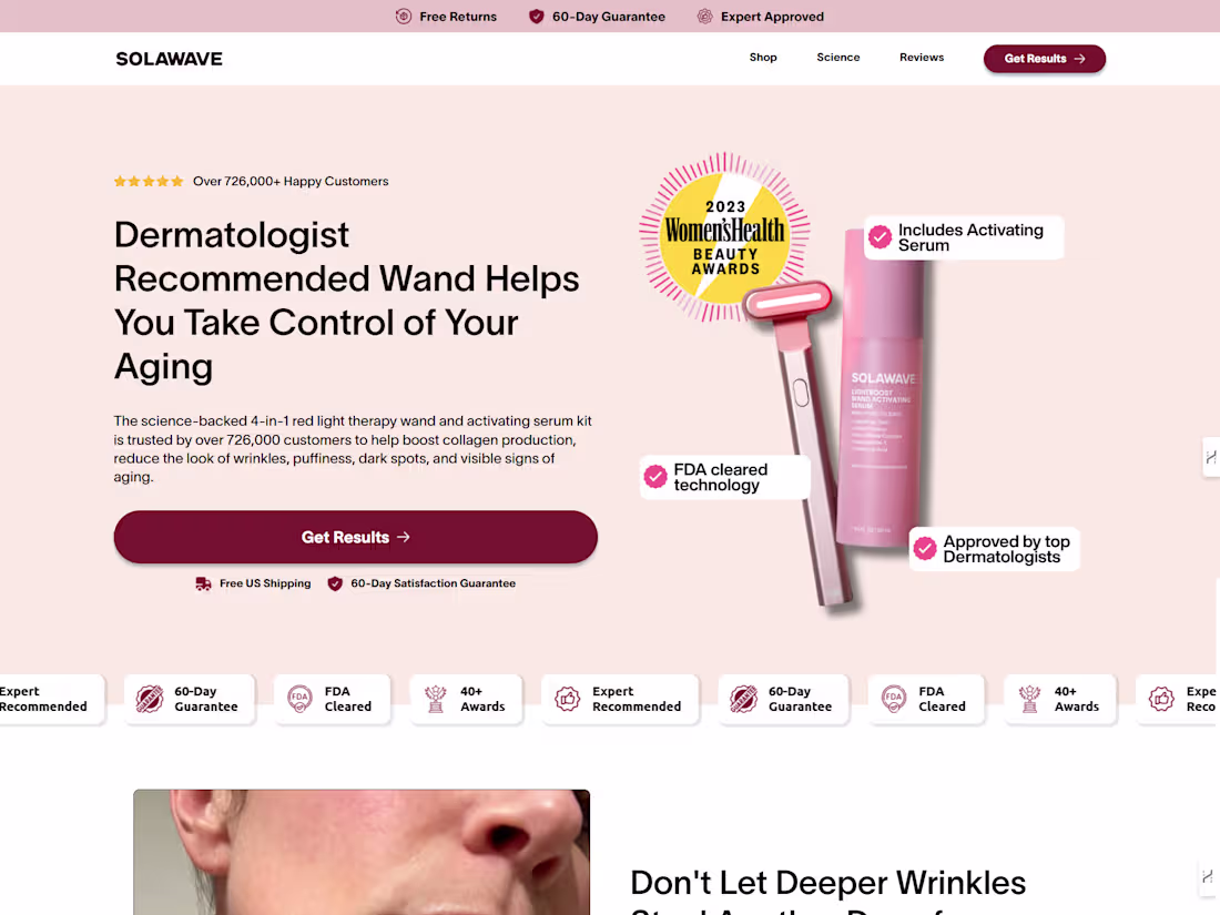 Cover image for Sales page I develop withing replo for Solawave