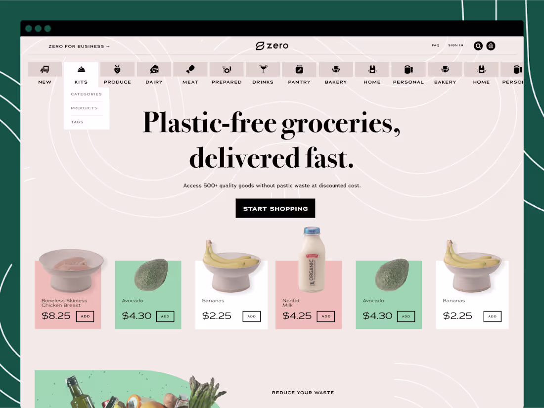 Cover image for Zero Grocery: Landing Page & Branding