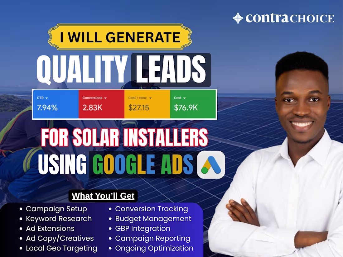 Cover image for I WILL GENERATE LEADS FOR SOLAR INSTALLERS USING GOOGLE ADS