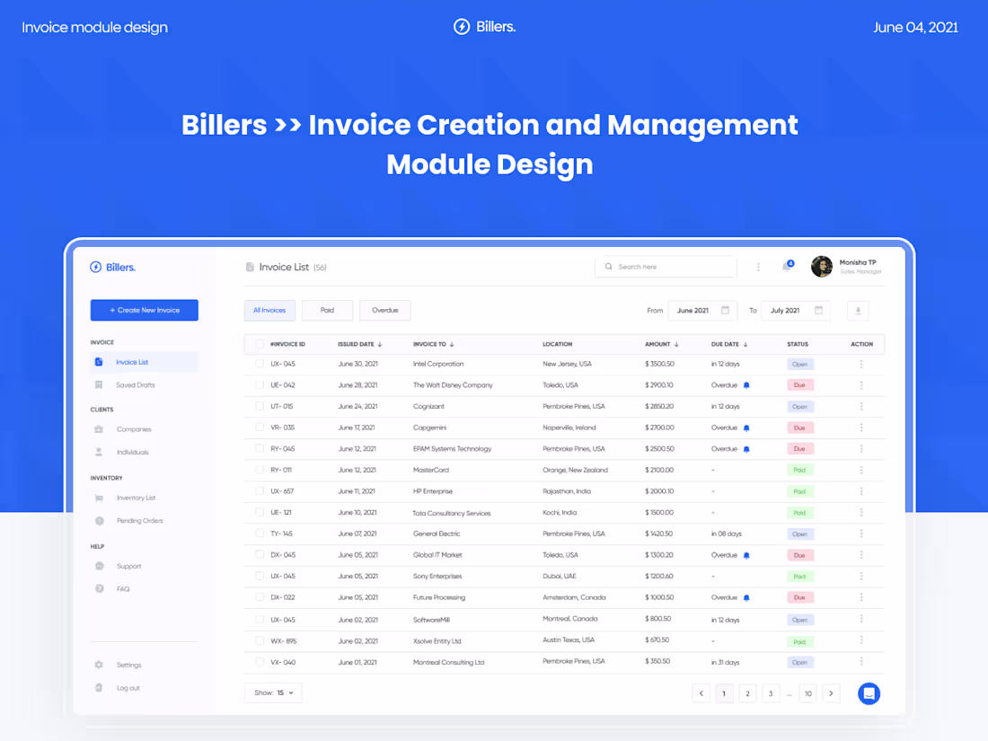 Cover image for Billers Invoice Management Dashboard