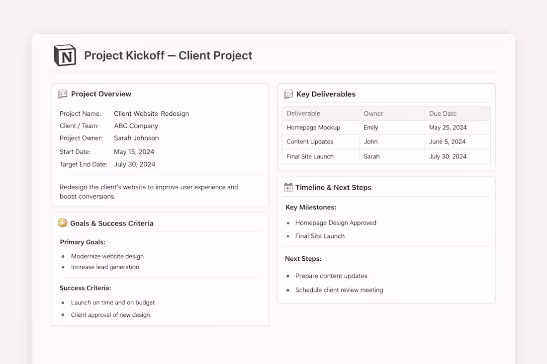 Cover image for Notion Based Project Kickoff Template