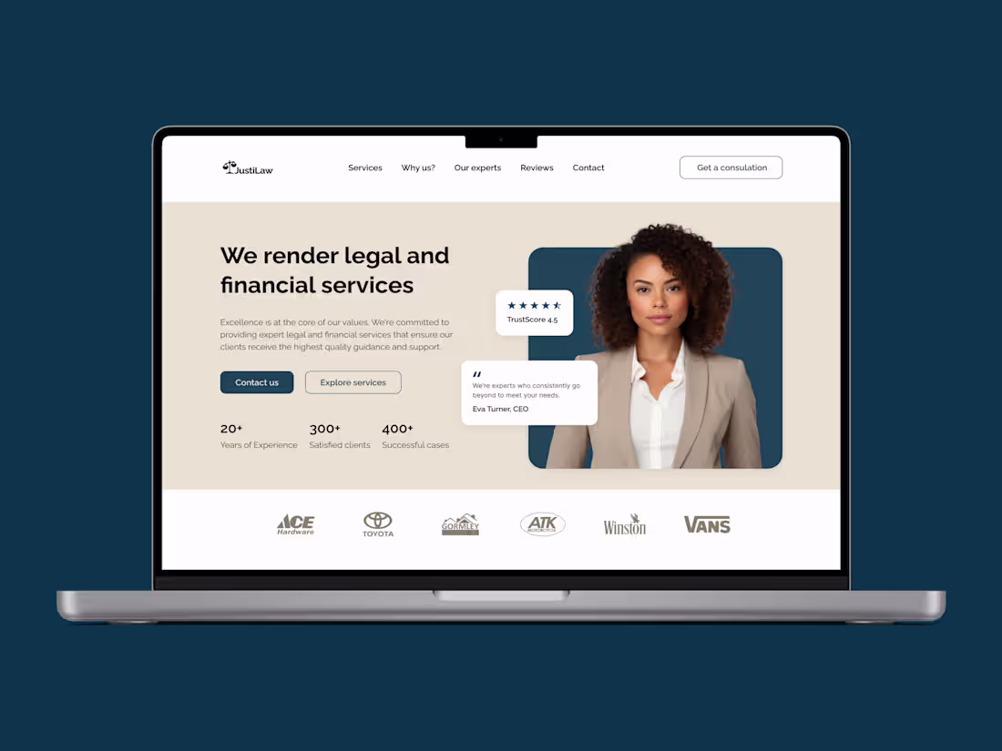Cover image for JustiLaw | Legal and financial services landing page
