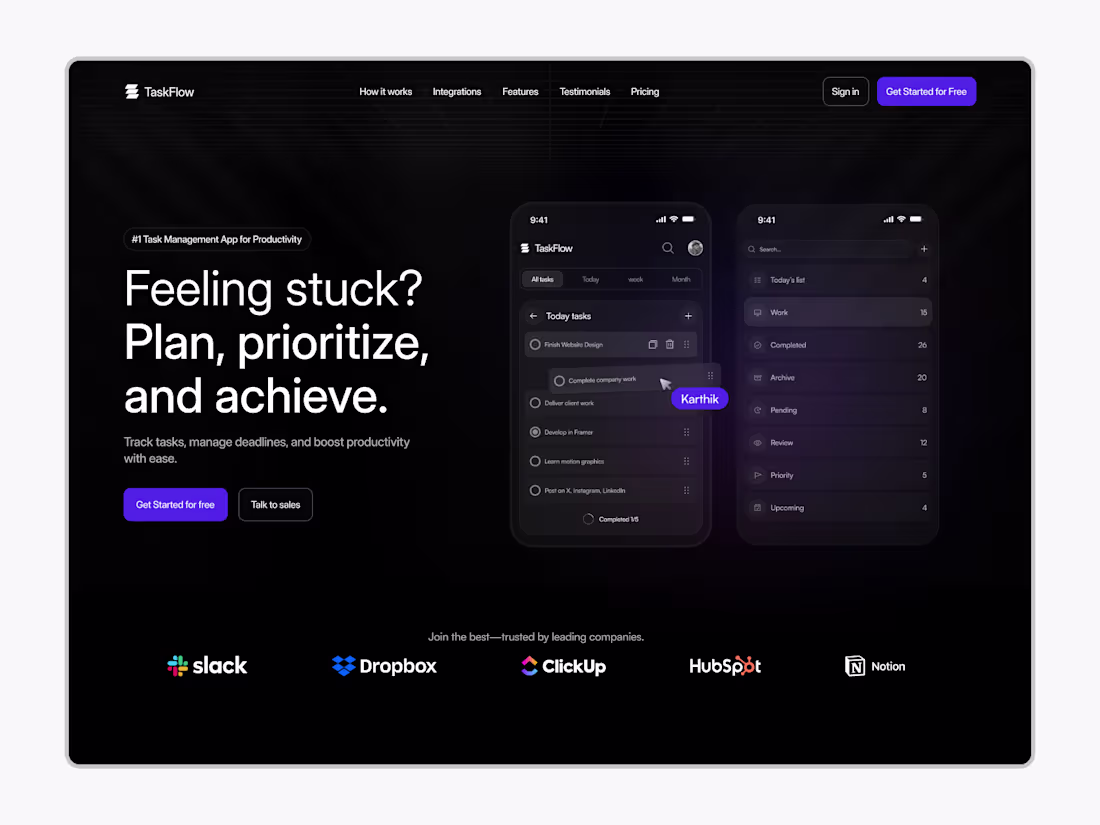 Cover image for Task Management Landing Page - Hero Section🙌
