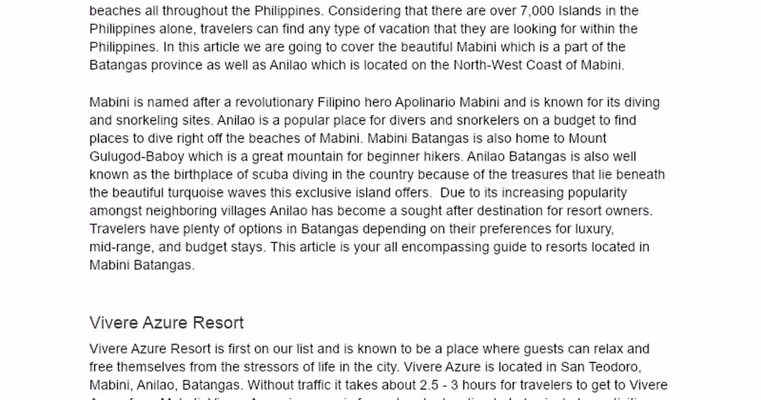 Cover image for Marketing Copywriting for Anilao Beach Resorts in Batangas