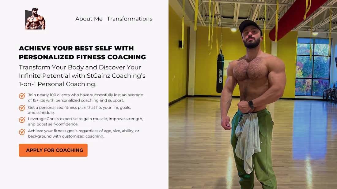 Cover image for Landing Page (Hero Section) For Fitness Coaching - StGainz Coach