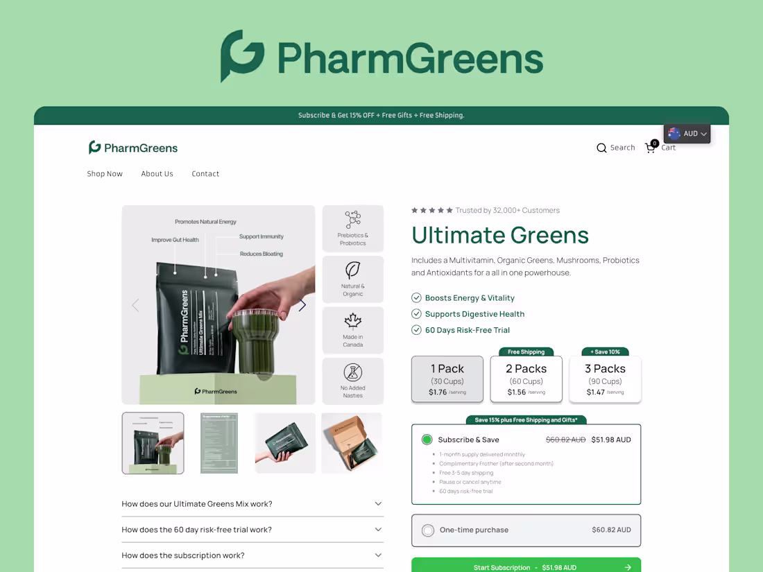 Cover image for PharmGreens | PDP Development + CRO 🧃