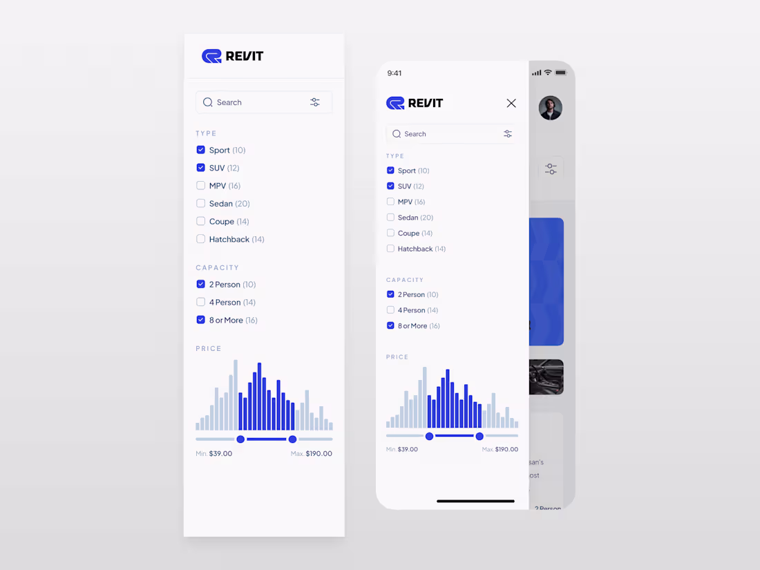 Cover image for Sidebar design for car renting platform.
