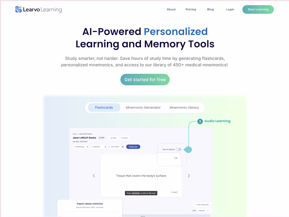 Cover image for Learvo AI-Powered Mnemonic Generator and Learning Web App