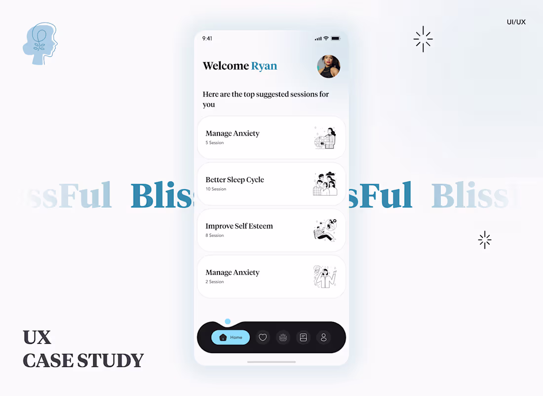Cover image for BlissFul - Mental Health App (UX & UI Case Study)