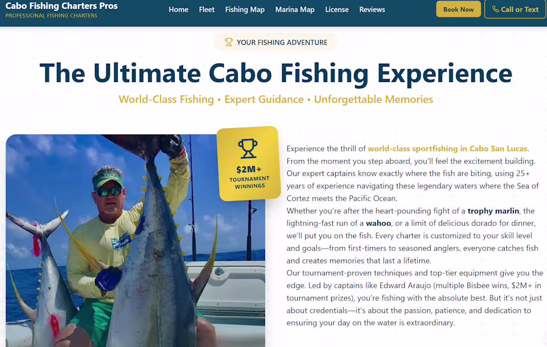 Cover image for Fishing Charter client landing page