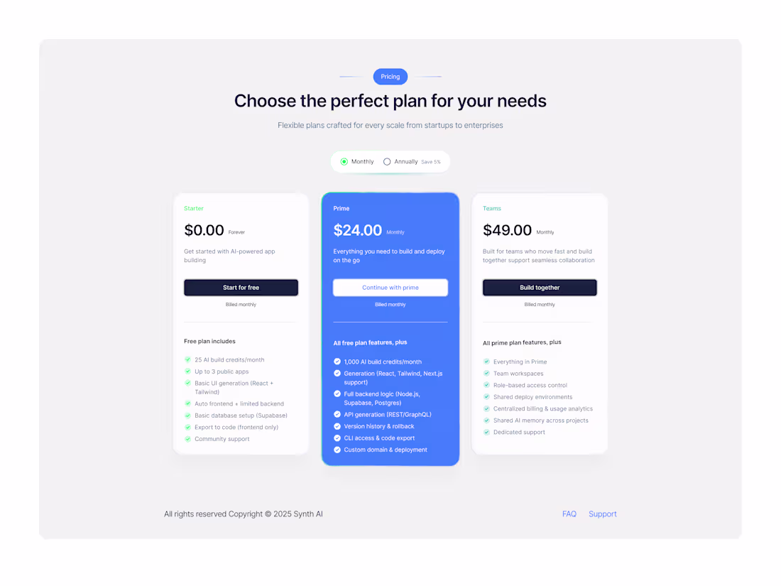 Cover image for Pricing page for SnythAI
