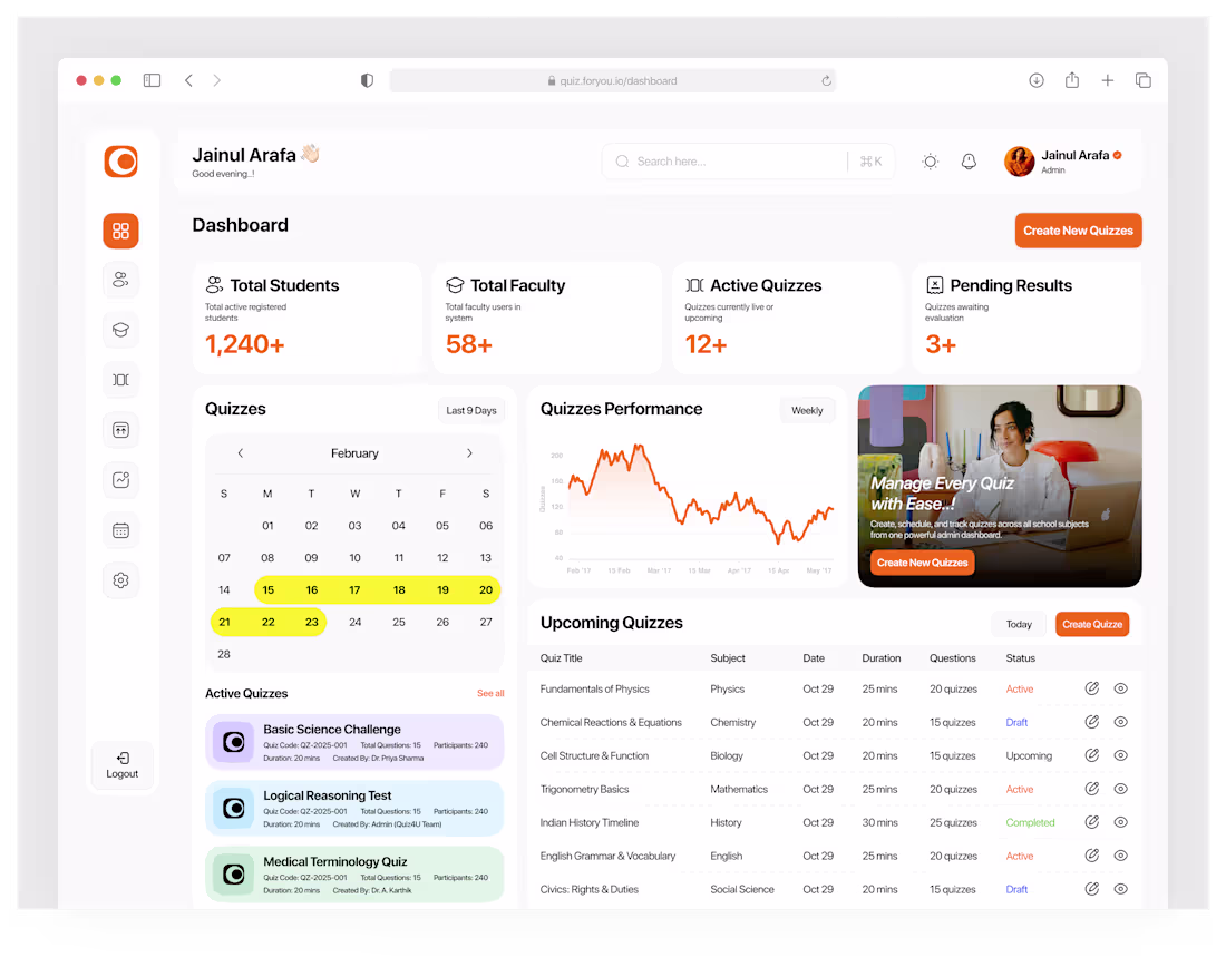 Cover image for Education Platform Online Quiz Admin Dashboard