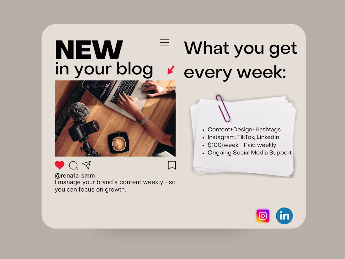 Cover image for Social media management for Instagram, TikTok & LinkedIn