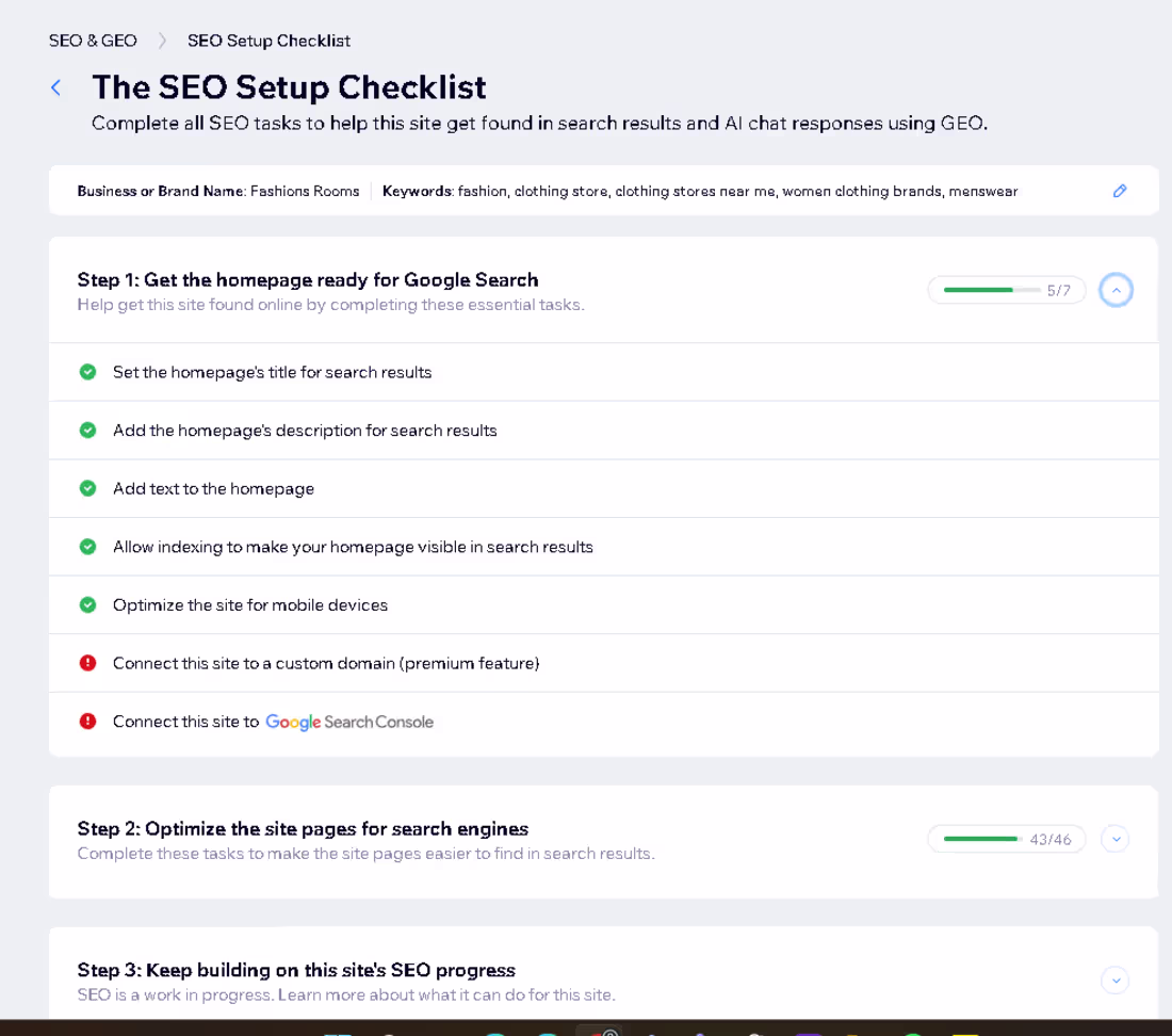 Cover image for Completed full SEO optimization on Wix; technical setup, on-...