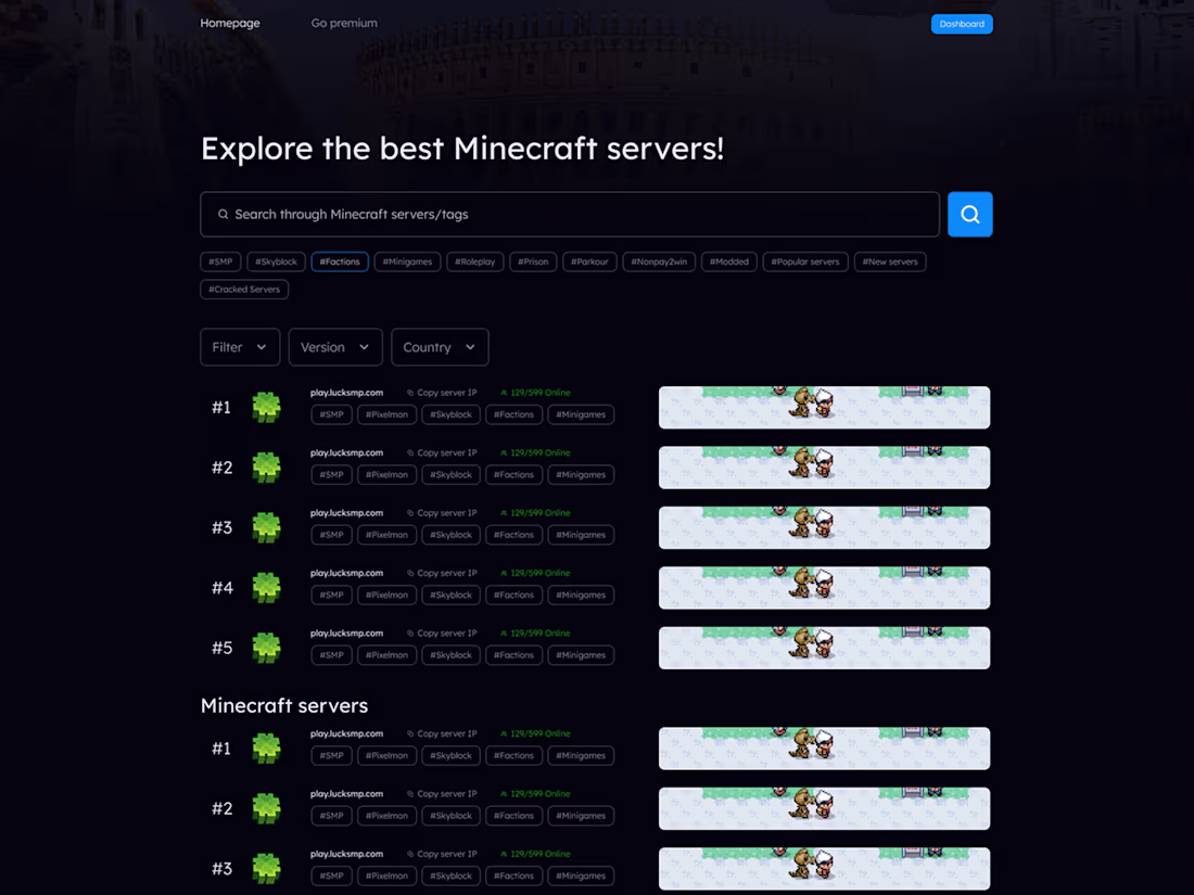 Cover image for Minecraft Server List -  OneStopServers