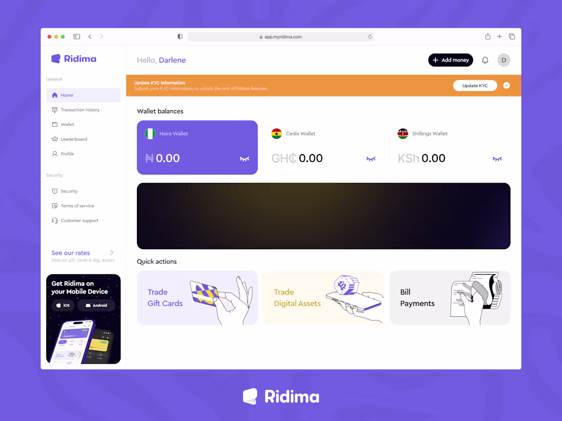 Cover image for Ridima Web App - All-in-One Nigerian Fintech Platform