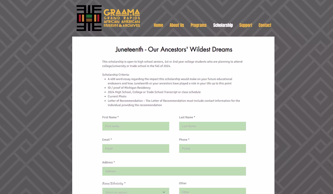 Cover image for Scholarship Page Design for GRAAMA