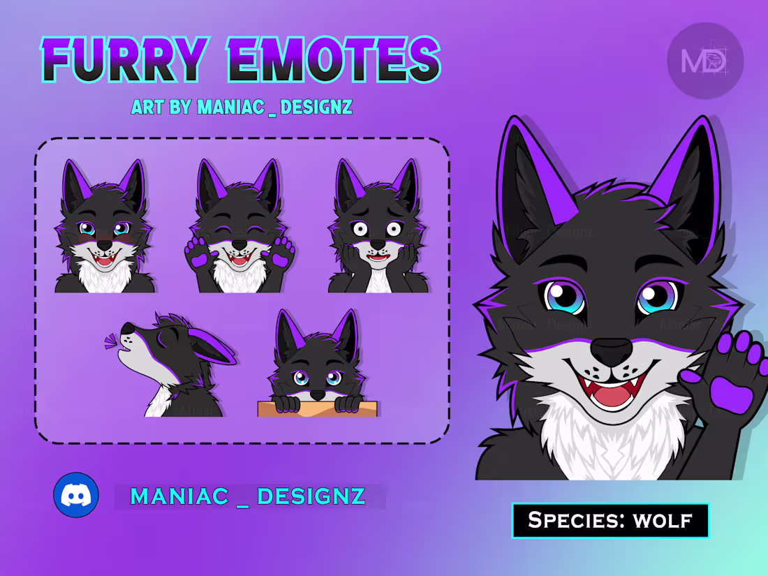Cover image for Furry Emotes | Wolf Fursona Emotes | Furry Stickers | Commis...