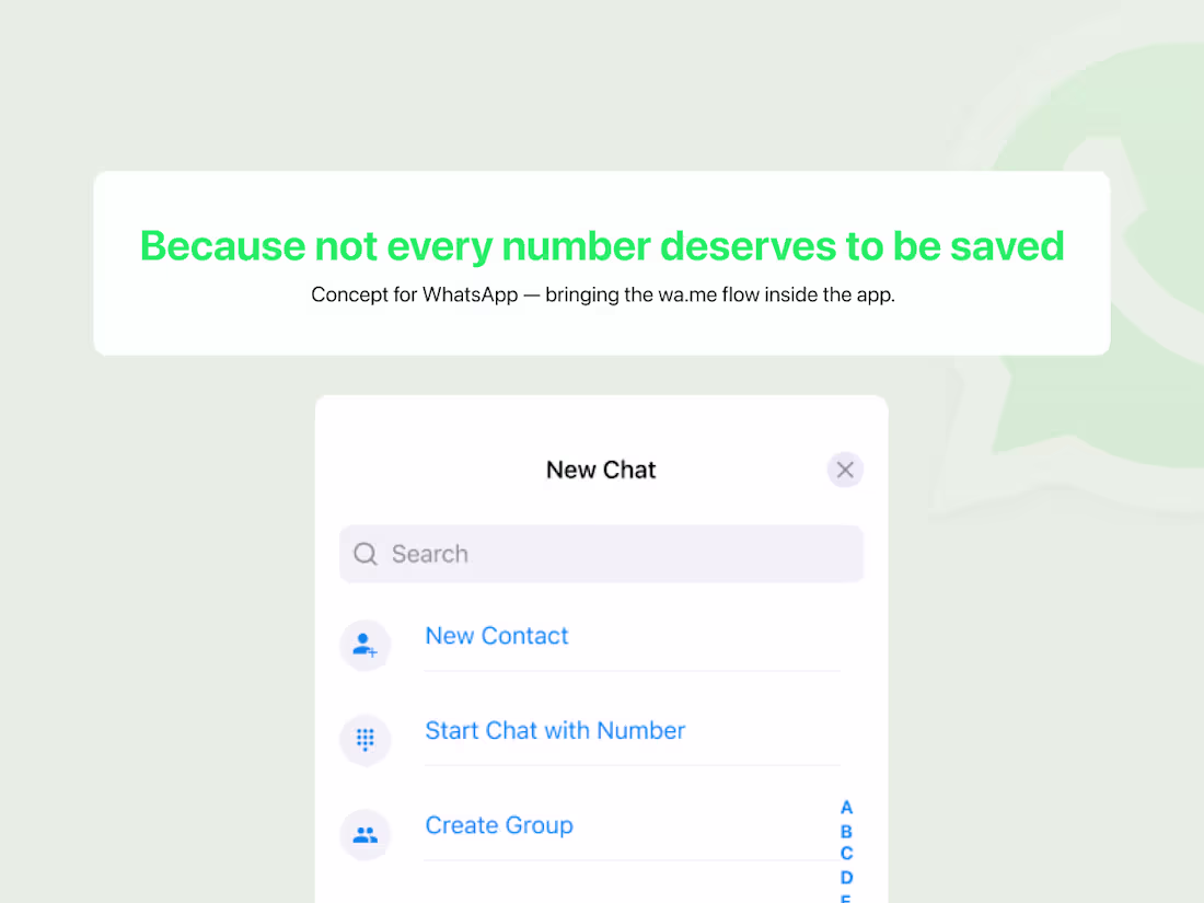 Cover image for WhatsApp – Chat Without Saving Number (iOS Redesign)