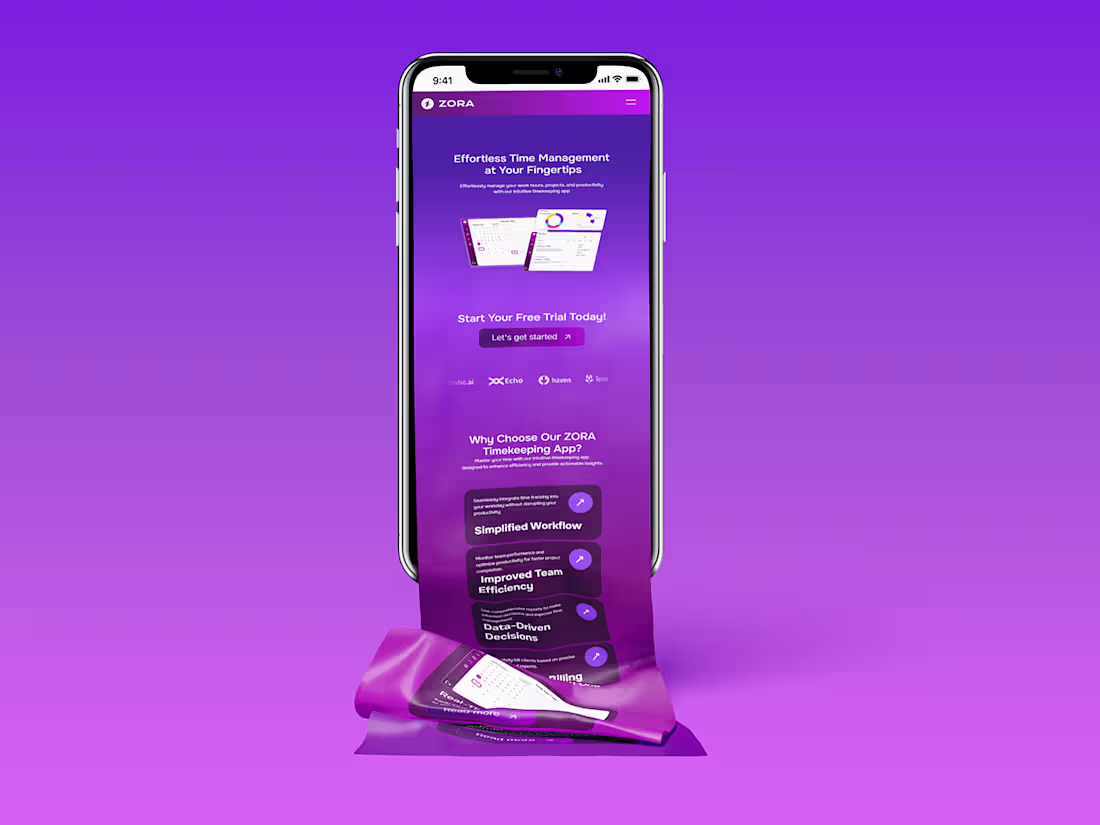 Cover image for ZORA - Timetracking Framer micro SAAS Landing Page 