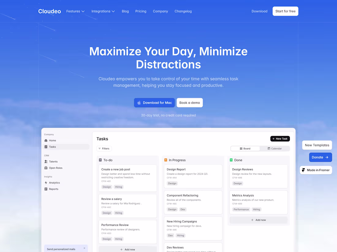 Cover image for Cloudeo - Framer Web design & Development 