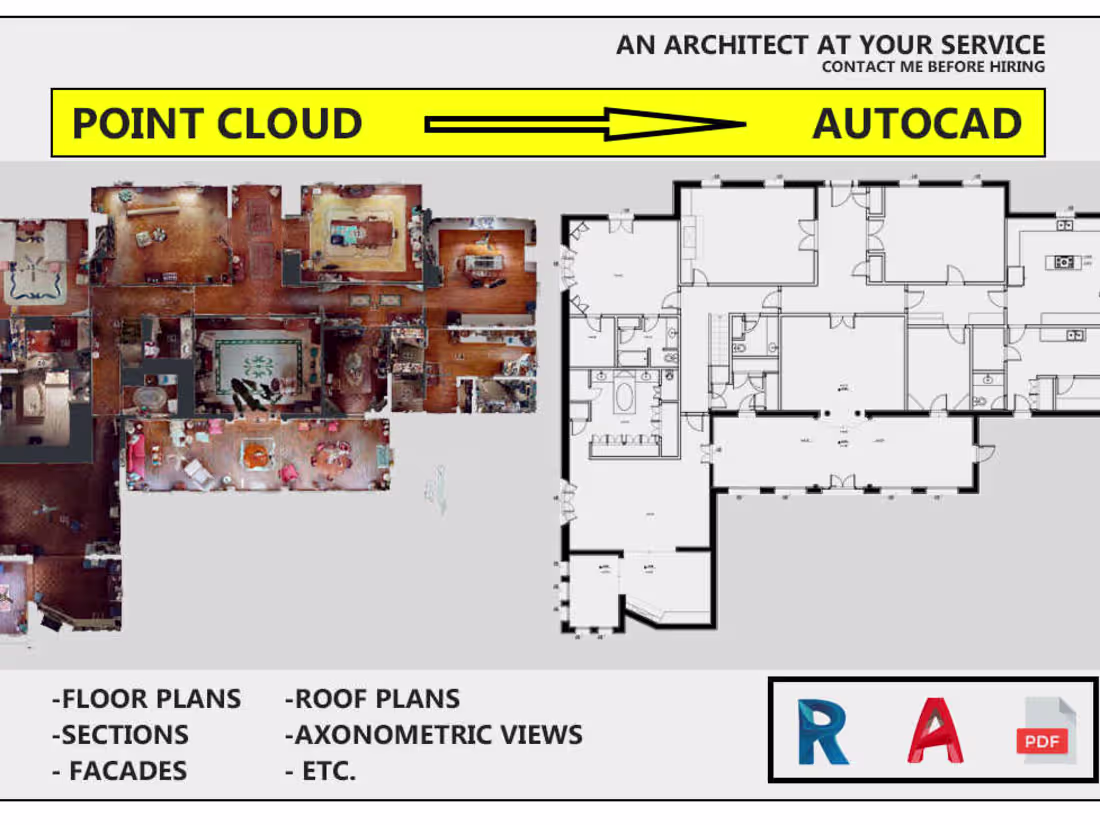 Cover image for I will make 2D CAD drawings from scan, point cloud, matterport.