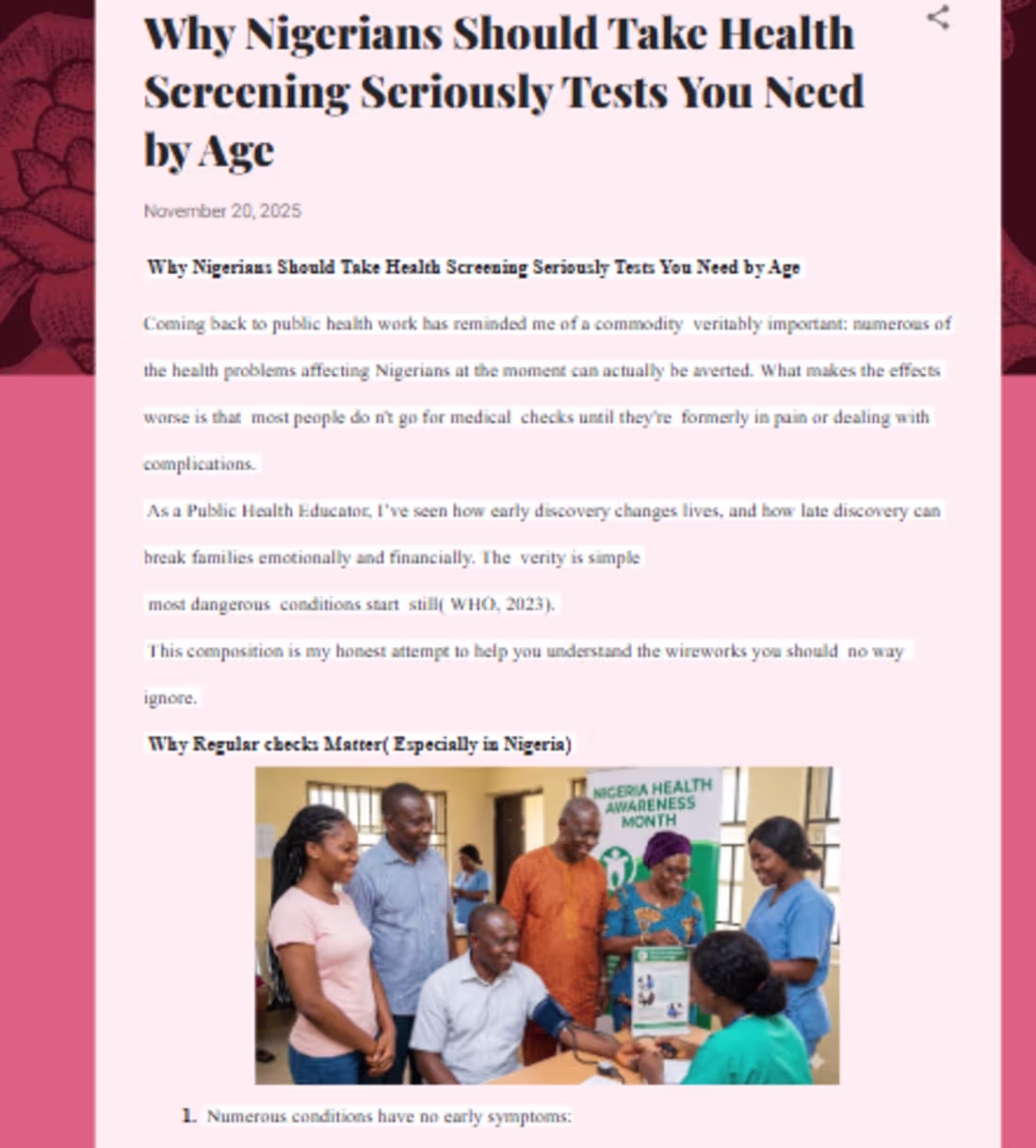 Cover image for The Importance of Health Screening