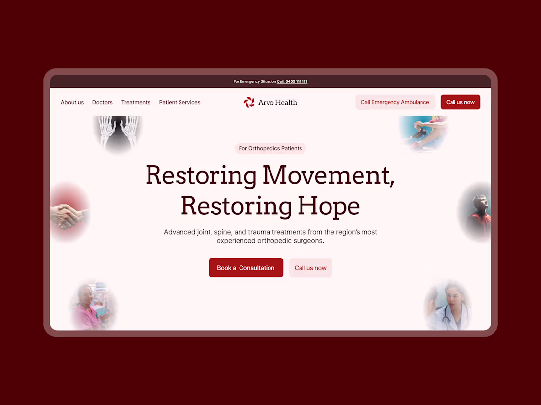 Cover image for Arvo Health - An Orthopedics Hospital Landing Page Design