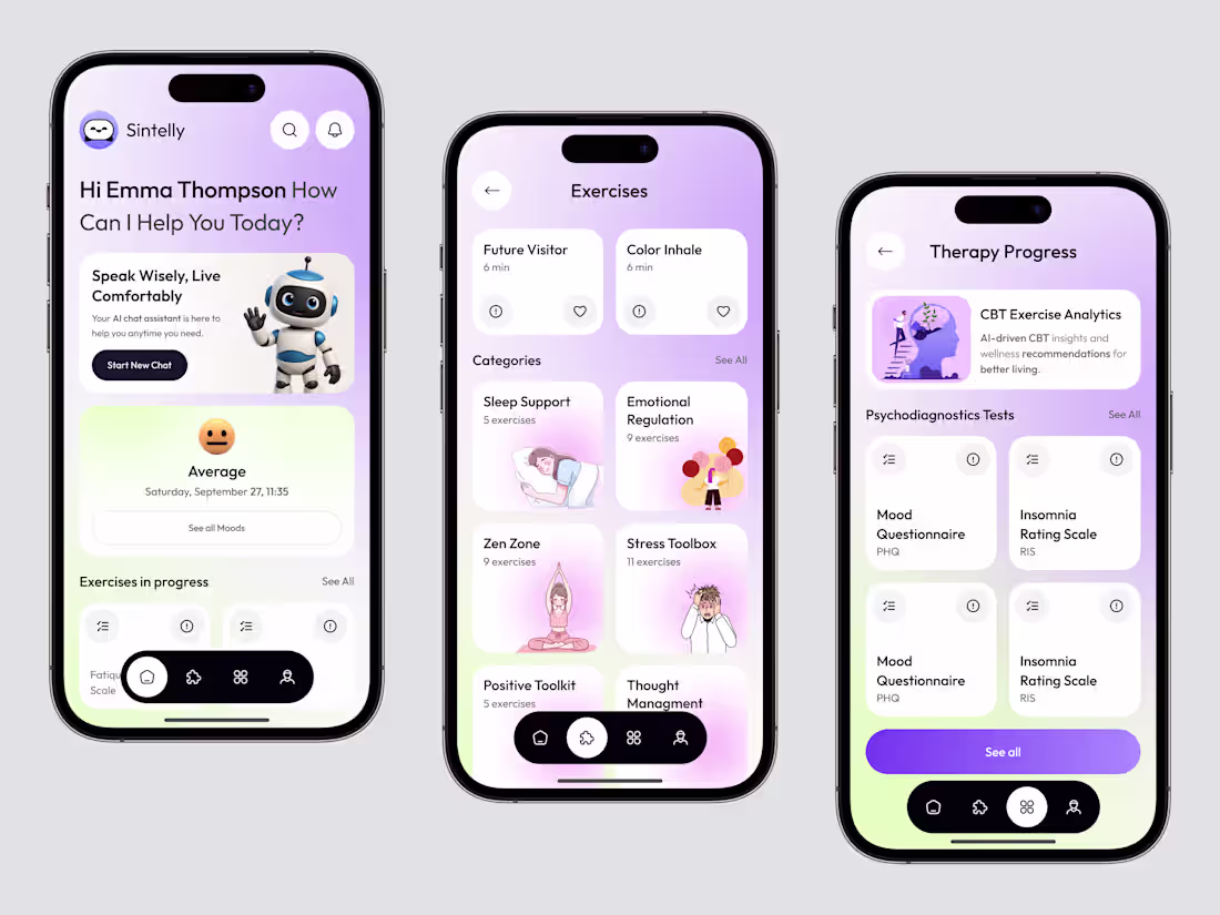 Cover image for 🧠 AI Mental Health App UI A calm, intelligent design for em...