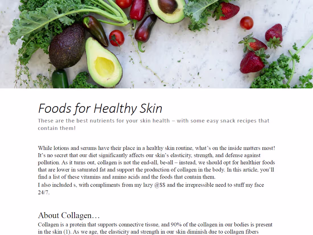 Cover image for Foods for Healthy Skin (blog post)